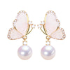 Women's Natural Freshwater Pearl S925 Sterling Silver Earrings With Butterfly Design And Oblate Shape