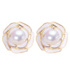 Women's Natural Freshwater Pearl S925 Sterling Silver Elegant Glaze Camellia Earrings