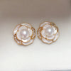 Women's Natural Freshwater Pearl S925 Sterling Silver Elegant Glaze Camellia Earrings
