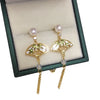 Women's Natural Freshwater Pearl S925 Sterling Silver Fanshaped Bamboo Leaf Tassel Earrings