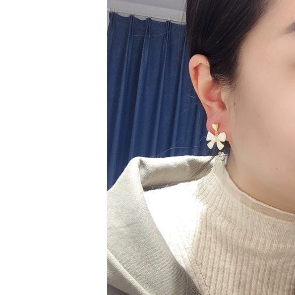 Women's Natural Freshwater Pearl S925 Sterling Silver Heart Bow Earrings 18K Goldfilled