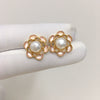 Women's Natural Freshwater Pearl S925 Sterling Silver Hollow Pink Flower Earrings