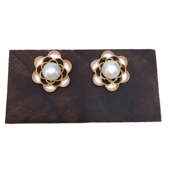 Women's Natural Freshwater Pearl S925 Sterling Silver Hollow Pink Flower Earrings