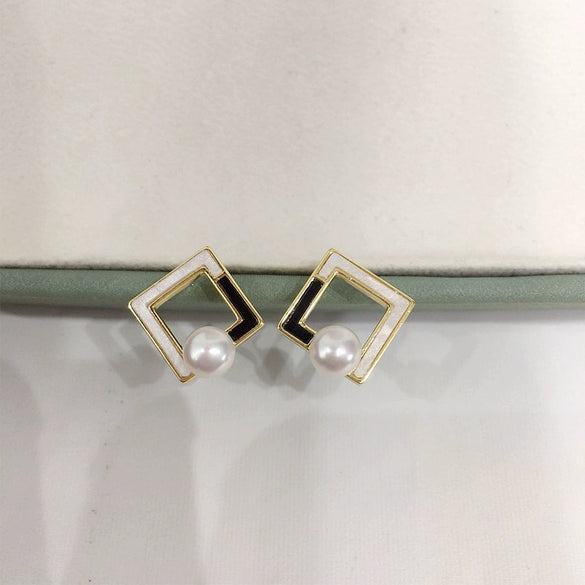 Women's Natural Freshwater Pearl S925 Sterling Silver 18K Goldfilled Square Geometric Earrings