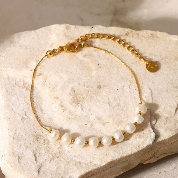 Women's Natural Freshwater Pearl Stainless Steel Geometric Electroplated Bracelet