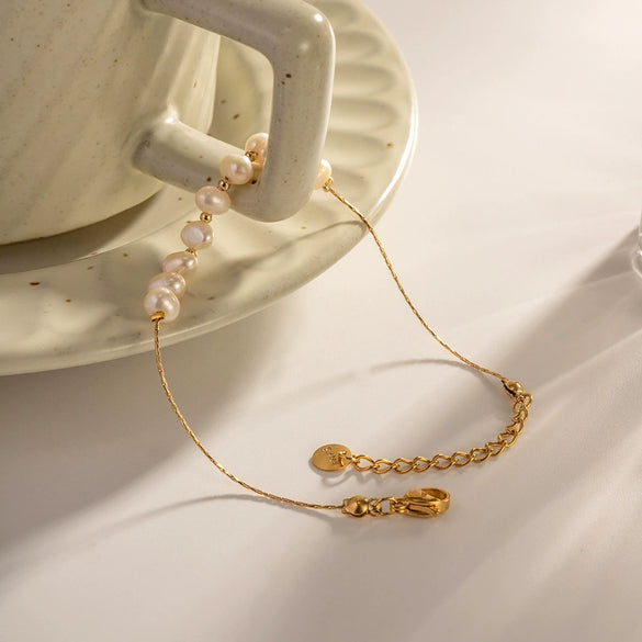 Women's Natural Freshwater Pearl Stainless Steel Geometric Electroplated Bracelet