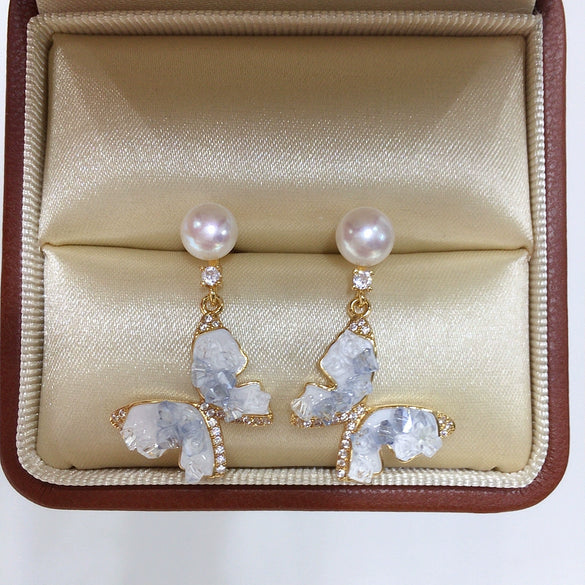 Women's Natural Freshwater Pearl Sterling Silver Oblate Butterfly Earrings