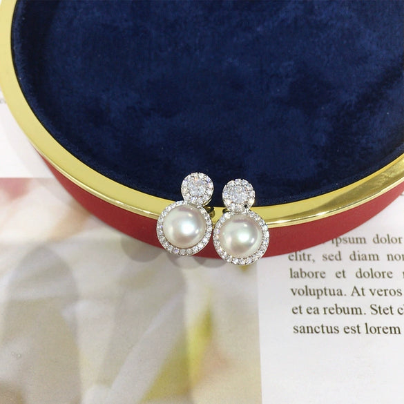 Women's Natural Freshwater Pearl Stud Earrings S925 Sterling Silver 18K Gold Flat Round And Oblate Shape