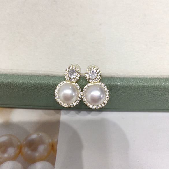Women's Natural Freshwater Pearl Stud Earrings S925 Sterling Silver 18K Gold Flat Round And Oblate Shape