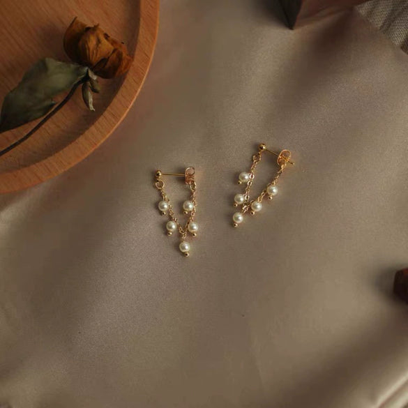 Women's Natural Freshwater Pearl Wheat Ears Tassel Elegant Earrings