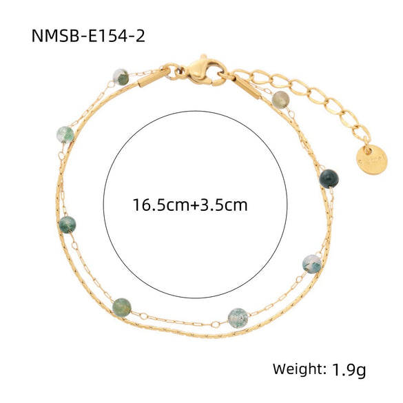 Women's Natural Garnet Beaded Double Layer Titanium Steel And 18K Gold Electroplated Geometric Fashion Bracelet