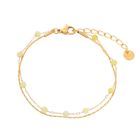 Women's Natural Garnet Beaded Double Layer Titanium Steel And 18K Gold Electroplated Geometric Fashion Bracelet