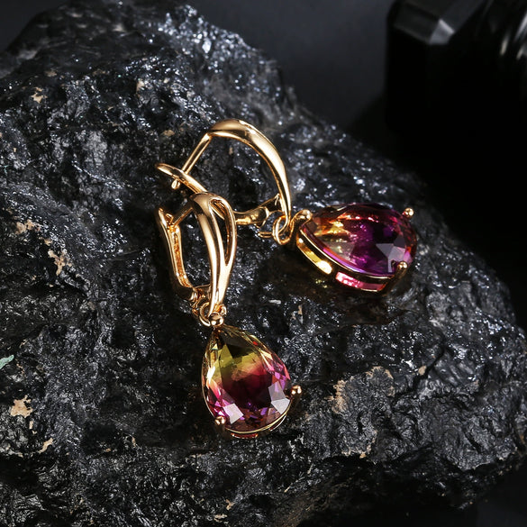 Women's Natural Gem Drop Shape Earrings With Electroplated Finish Fashion Jewelry