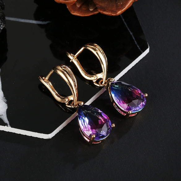 Women's Natural Gem Drop Shape Earrings With Electroplated Finish Fashion Jewelry