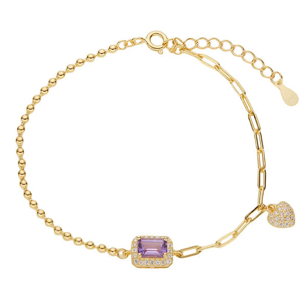 Women's Natural Gemstone Bracelet S925 Sterling Silver Geometric Light Luxury Style Set With Gems