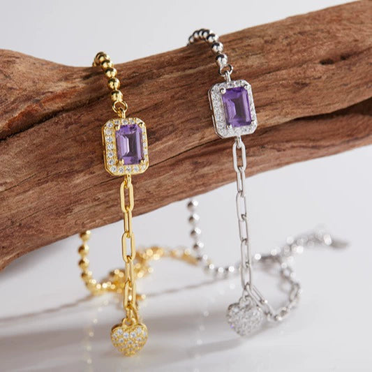 Women's Natural Gemstone Bracelet S925 Sterling Silver Geometric Light Luxury Style Set With Gems