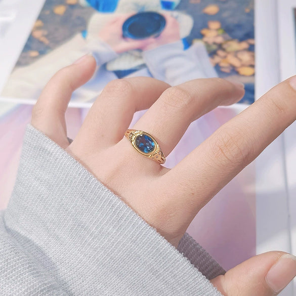 Women's Natural Gemstone London Blue Topaz Ring S925 Sterling Silver Geometric Style Set With Gemstones