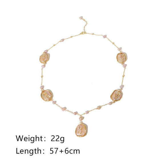 Women's Natural Geometric Copper Freshwater Pearl Clavicle Necklace With Electroplating