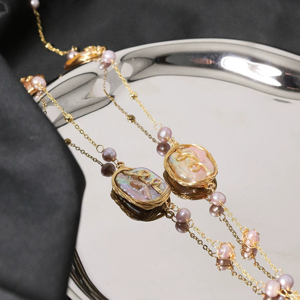 Women's Natural Geometric Copper Freshwater Pearl Clavicle Necklace With Electroplating
