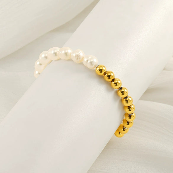 Women's Natural Geometric Freshwater Pearl 316L Stainless Steel Bracelet With Electroplating