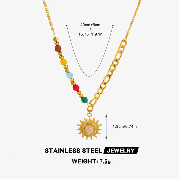 Women's Natural Geometric Stainless Steel And Titanium Steel Beaded Sun Necklace With Electroplating