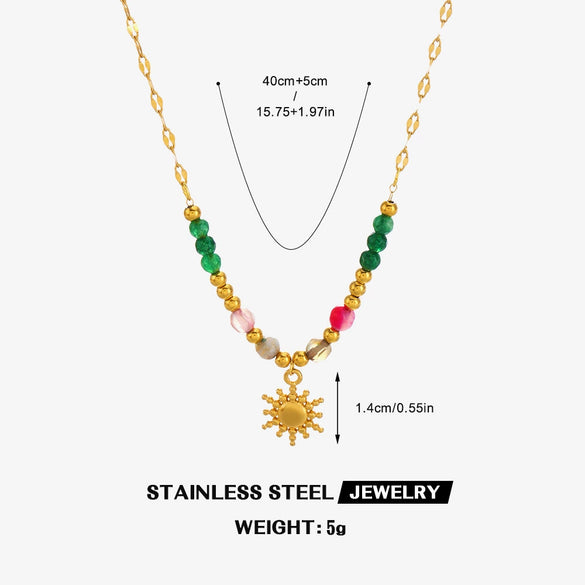 Women's Natural Geometric Stainless Steel And Titanium Steel Beaded Sun Necklace With Electroplating