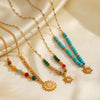 Women's Natural Geometric Stainless Steel And Titanium Steel Beaded Sun Necklace With Electroplating