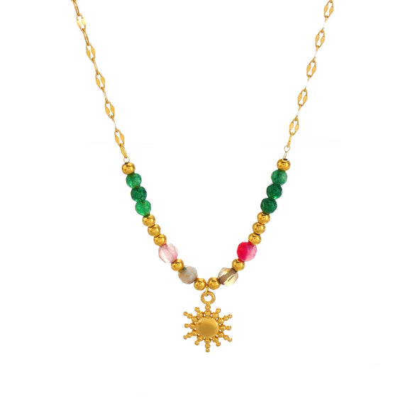 Women's Natural Geometric Stainless Steel And Titanium Steel Beaded Sun Necklace With Electroplating
