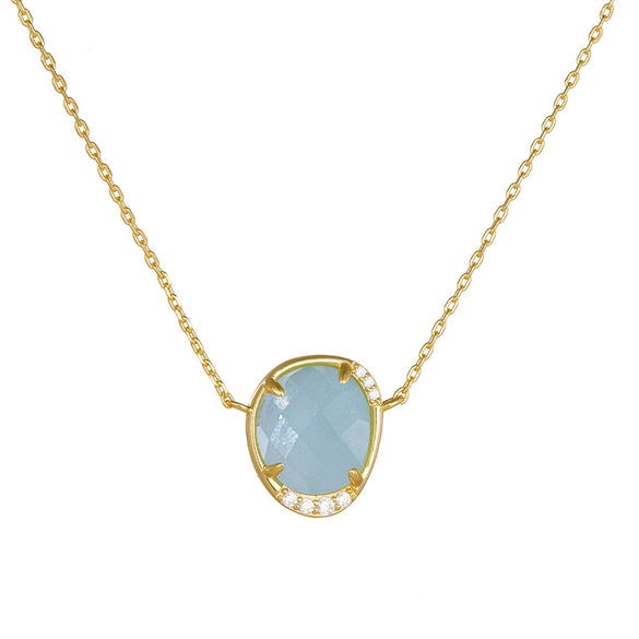 Women's Natural Haibao Sapphire Pendant Sterling Silver Necklace Oval Eggshaped Geometric Style