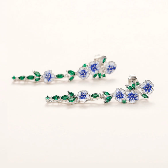 Women's Natural Long Copper Earrings With Oil Dripping Flower Design