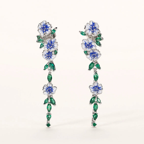 Women's Natural Long Copper Earrings With Oil Dripping Flower Design