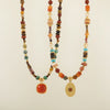 Women's Natural Mixed Stone Beaded Necklace Tiger Eye Shell Egg Yolk Stone Optimized Blue Pine Stainless Steel Copper Pendant Geometric Pattern Handmade