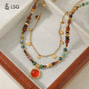 Women's Natural Mixed Stone Beaded Necklace Tiger Eye Shell Egg Yolk Stone Optimized Blue Pine Stainless Steel Copper Pendant Geometric Pattern Handmade