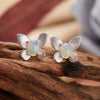 Women's Natural Opal Colored Gemstone Stud Earrings S925 Sterling Silver Animal Style Brushed