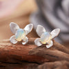 Women's Natural Opal Colored Gemstone Stud Earrings S925 Sterling Silver Animal Style Brushed