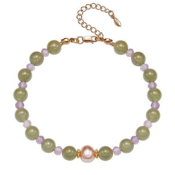 Women's Natural Pearl And 925 Sterling Silver Geometric Clavicle Chain Necklace Set
