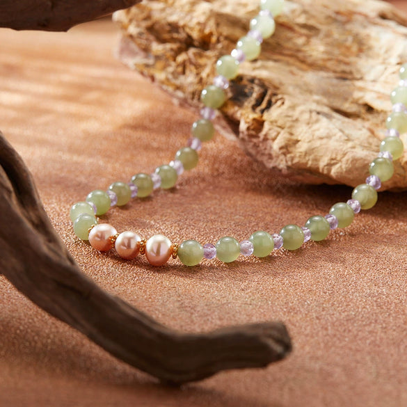 Women's Natural Pearl And 925 Sterling Silver Geometric Clavicle Chain Necklace Set