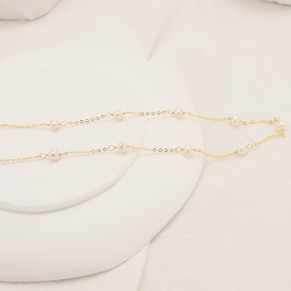 Women's Natural Pearl Geometric Bamboo Chain Elegant Sweater Chain Necklace Jewelry