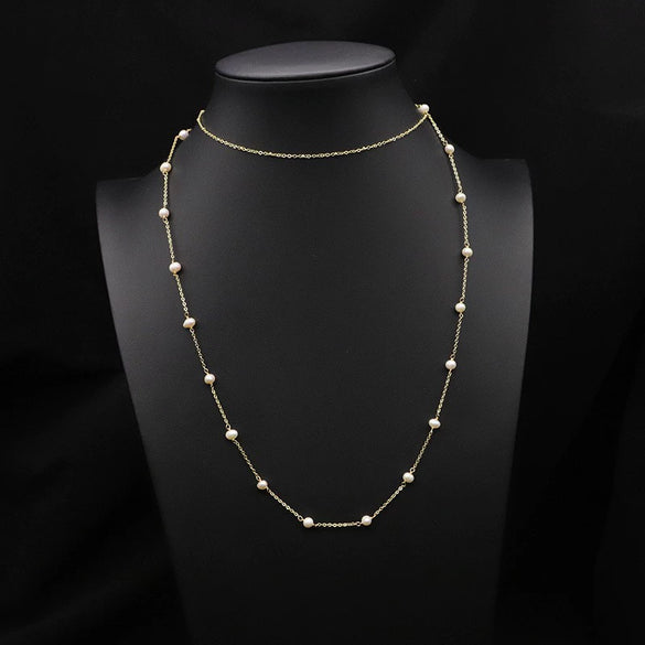 Women's Natural Pearl Geometric Bamboo Chain Elegant Sweater Chain Necklace Jewelry