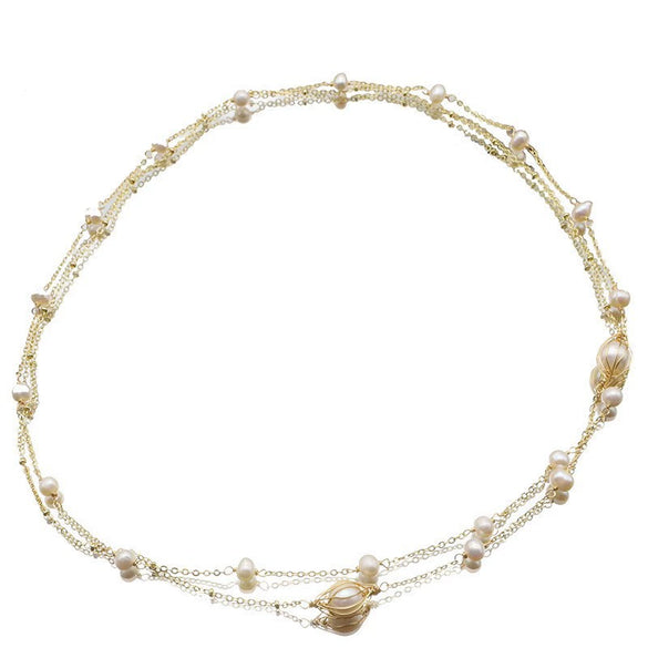 Women's Natural Pearl Geometric Bamboo Chain Elegant Sweater Chain Necklace Jewelry