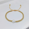 Women's Natural Pearl Geometric Beaded Handwoven Copper Goldplated Bracelet
