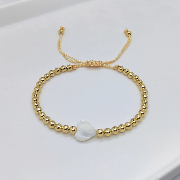 Women's Natural Pearl Geometric Beaded Handwoven Copper Goldplated Bracelet