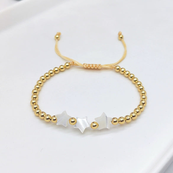 Women's Natural Pearl Geometric Beaded Handwoven Copper Goldplated Bracelet