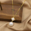 Women's Natural Pearl Necklace In 925 Sterling Silver With Geometric Rhombus Pendant Retro Electroplated Clavicle Chain