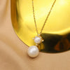 Women's Natural Pearl Necklace In 925 Sterling Silver With Geometric Rhombus Pendant Retro Electroplated Clavicle Chain
