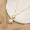 Women's Natural Pearl Necklace In 925 Sterling Silver With Geometric Rhombus Pendant Retro Electroplated Clavicle Chain