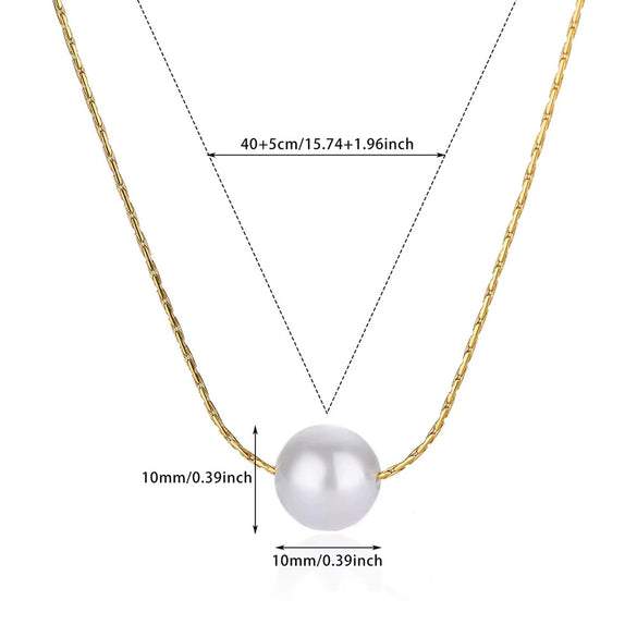 Women's Natural Pearl Pendant Necklace Titanium Steel Light Luxury Minimalist Round Snake Chain