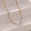 Women's Natural Pearl Pendant Necklace Titanium Steel Light Luxury Minimalist Round Snake Chain