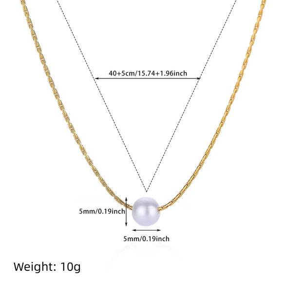 Women's Natural Pearl Pendant Necklace Titanium Steel Light Luxury Minimalist Round Snake Chain
