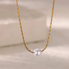 Women's Natural Pearl Pendant Necklace Titanium Steel Light Luxury Minimalist Round Snake Chain